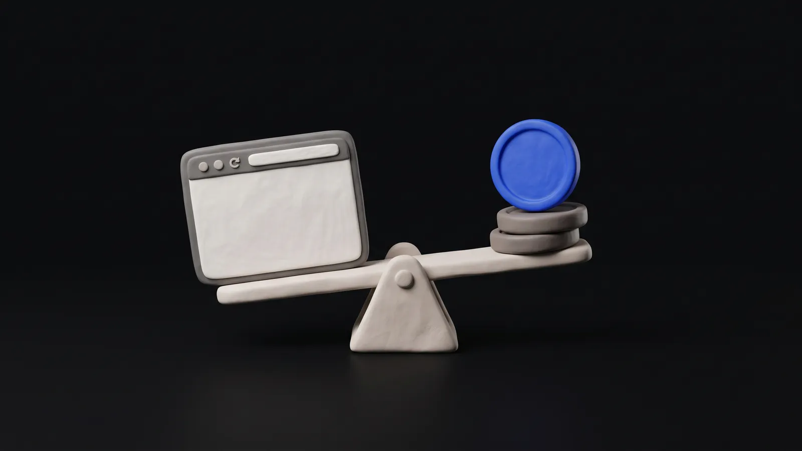A matte clay browser window stacked on small clay blocks, one block in cobalt blue, on a warm off-white background