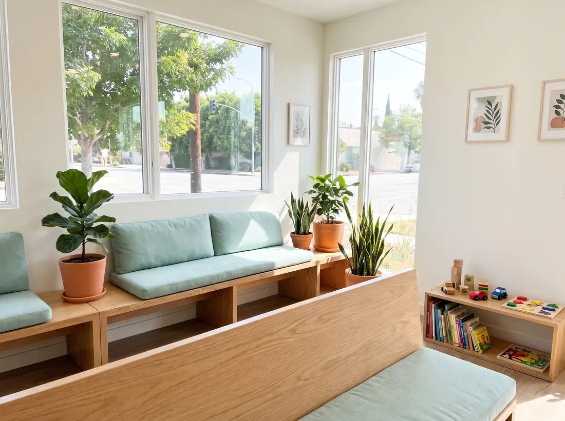 Marigold waiting room with a kids corner