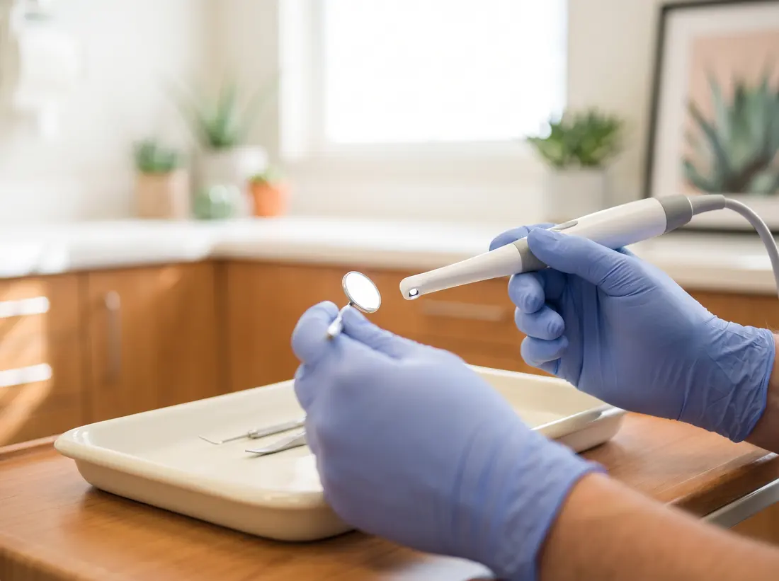 Dentist holding an intraoral camera