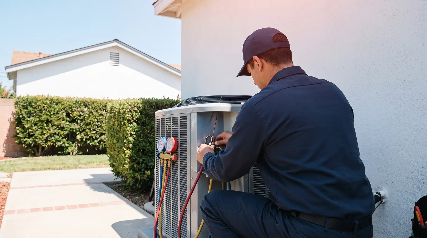 Tidewell technician servicing an outdoor AC condenser