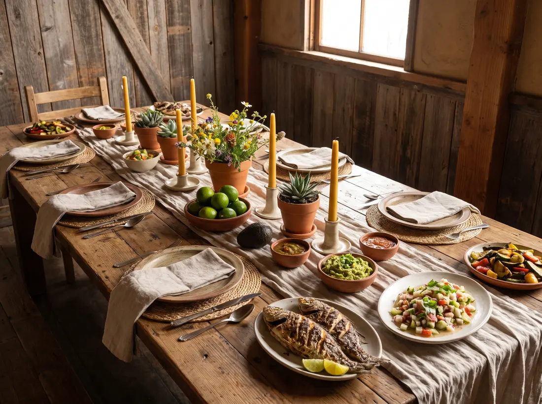 Long table set for dinner