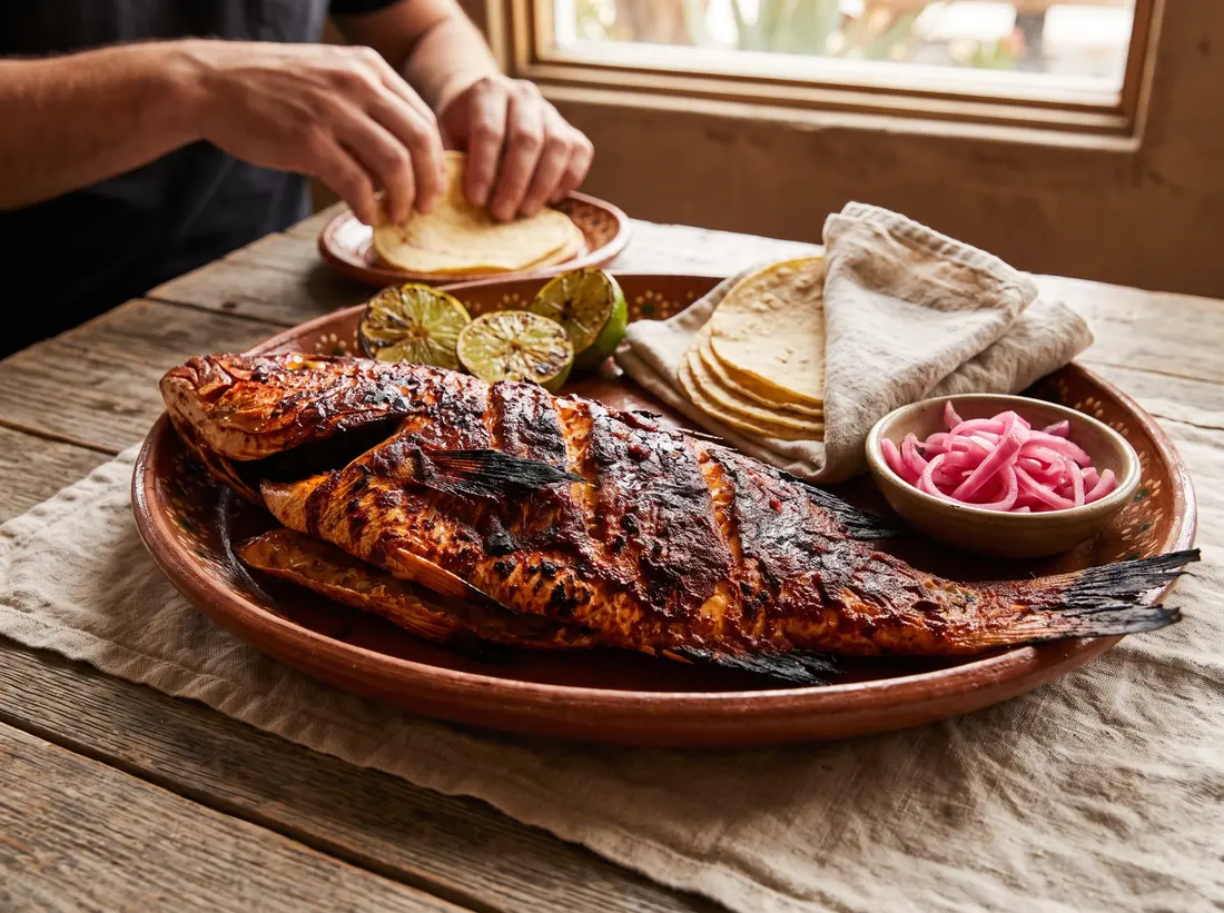 Whole grilled red snapper zarandeado